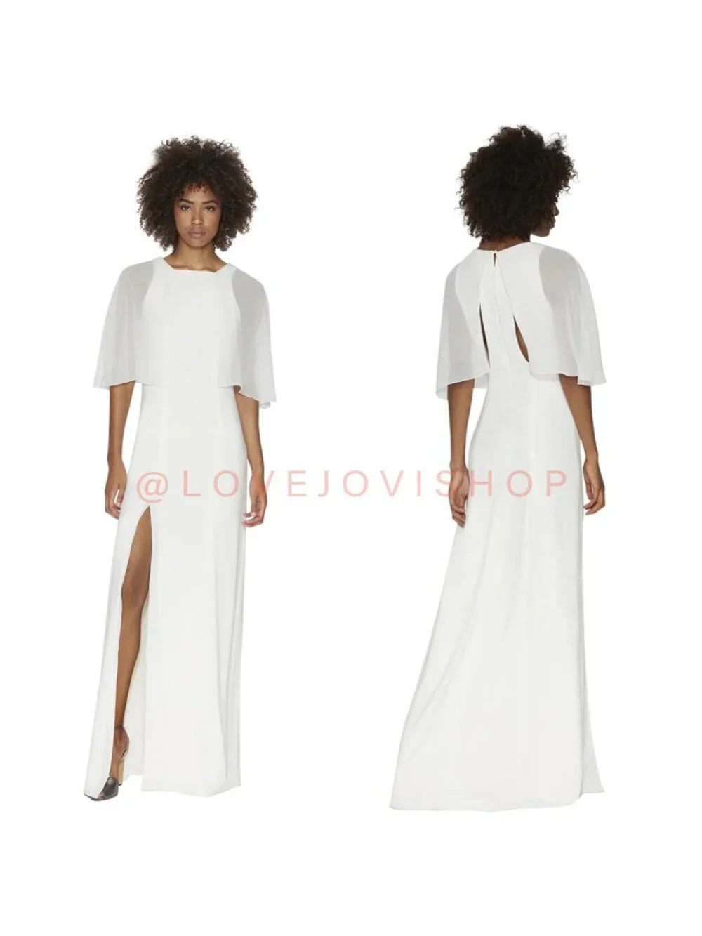 Dress | Halston Heritage NWT Cream Capelet Sheer Sleeve A Line Gown | Size 6 M - Picture 2 of 16